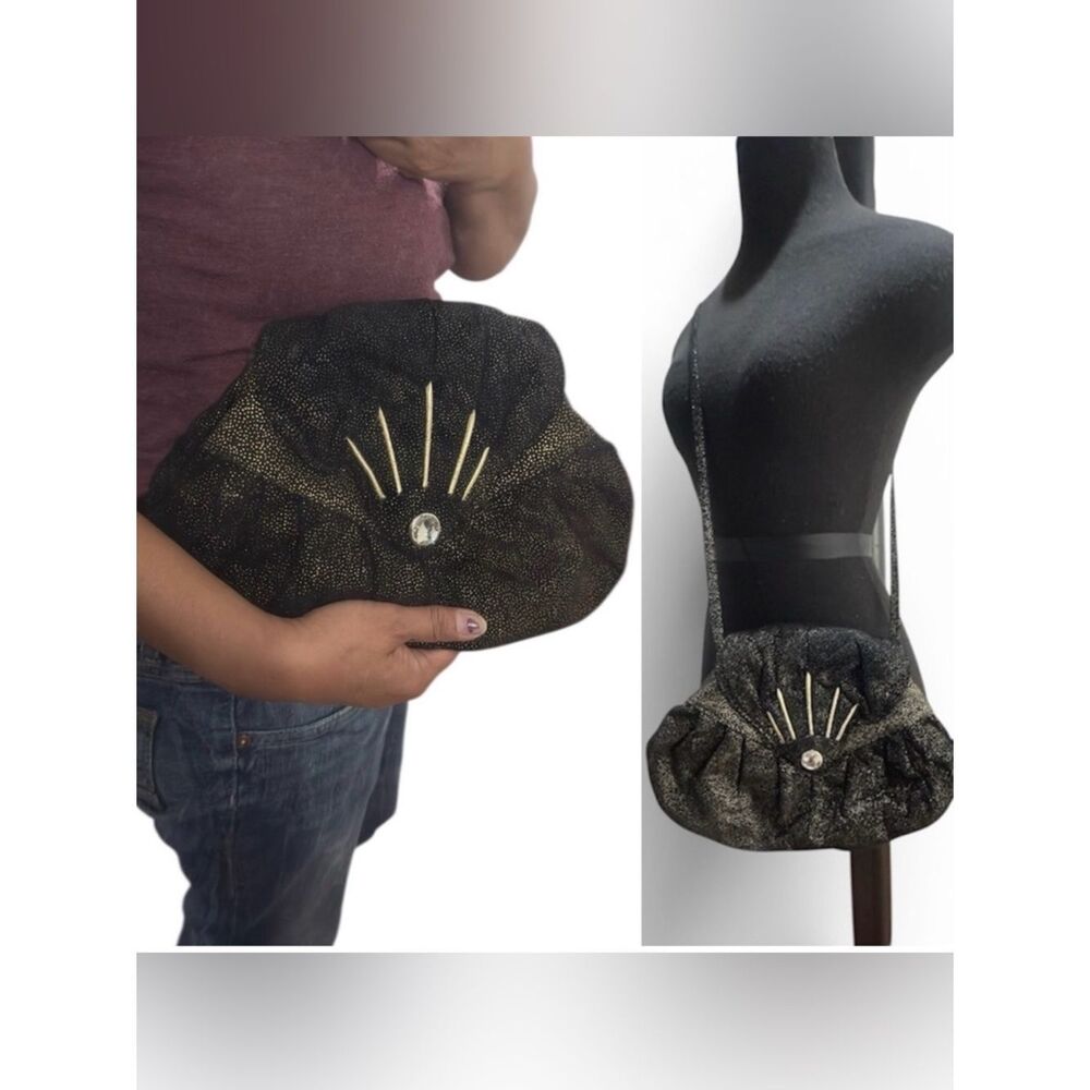 Black VIVA Metallic Accent Clutch Crossbody Bag
